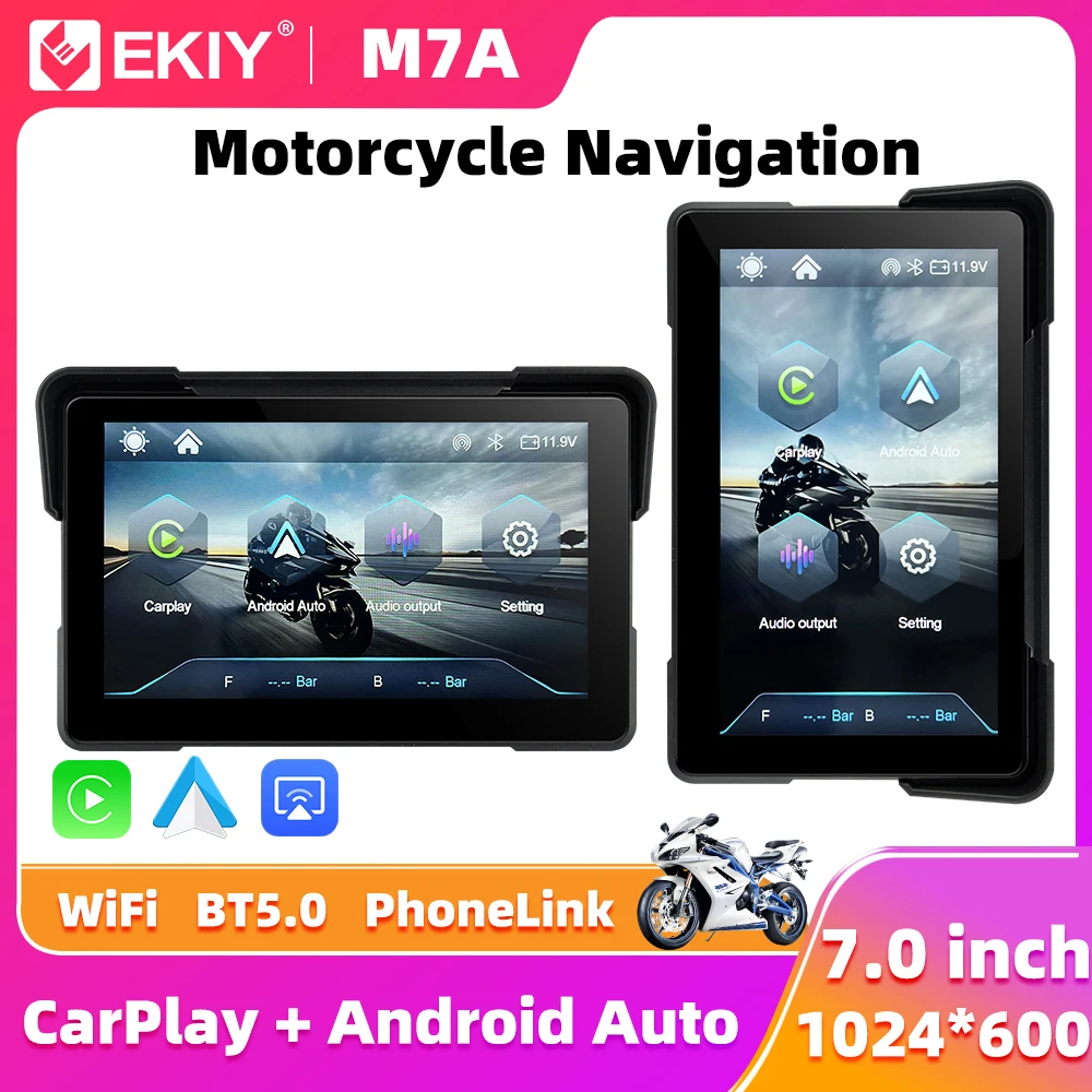 

EKIY 7.0" Wireless CarPlay Moto Android Auto Portable Digital Motorcycle Dashboard GPS Navigation Removable Display Screen TPMS