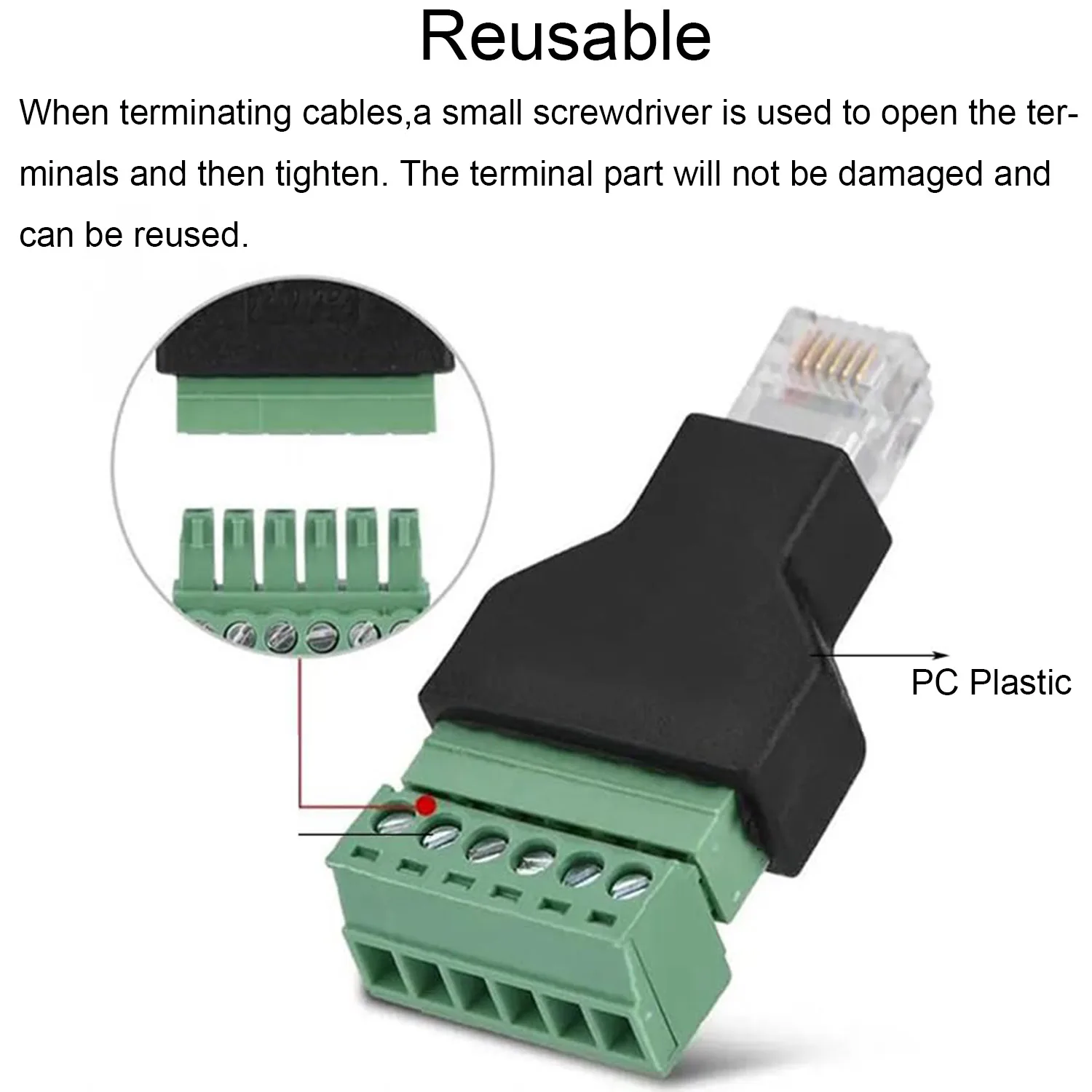 1pc Ethernet 6P6C RJ12 Male with Terminal Plug Modular 6 Pin Screw Terminal Block Connector CCTV Adapter Phone Line Adapter