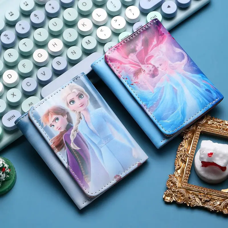 Disney Princess Elsa PU Leather Wallet for Girls Cartoon Movie Frozen Coin Purse Cute Mickey Mouse ID Card Holders Wallet