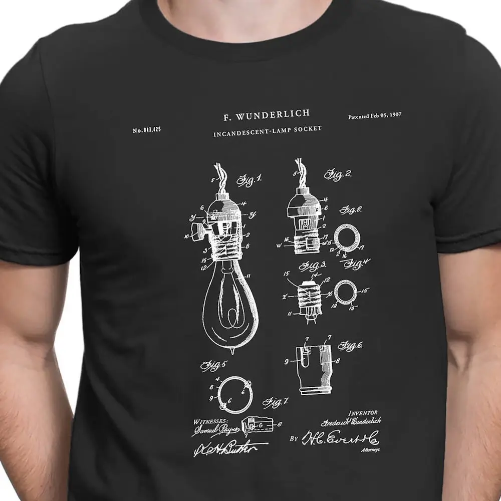 Incandescent Lamp Socket Patent T Shirt Hipster Decor Technology Office Vintage Light Bulb Pt542