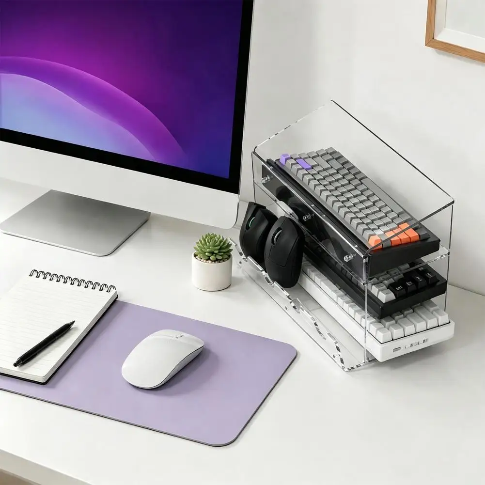 Acrylic Keyboard Storage Organizer Computer Peripherals Organizer 3-tier Acrylic Keyboard Display Stand Ergonomic for Mechanical