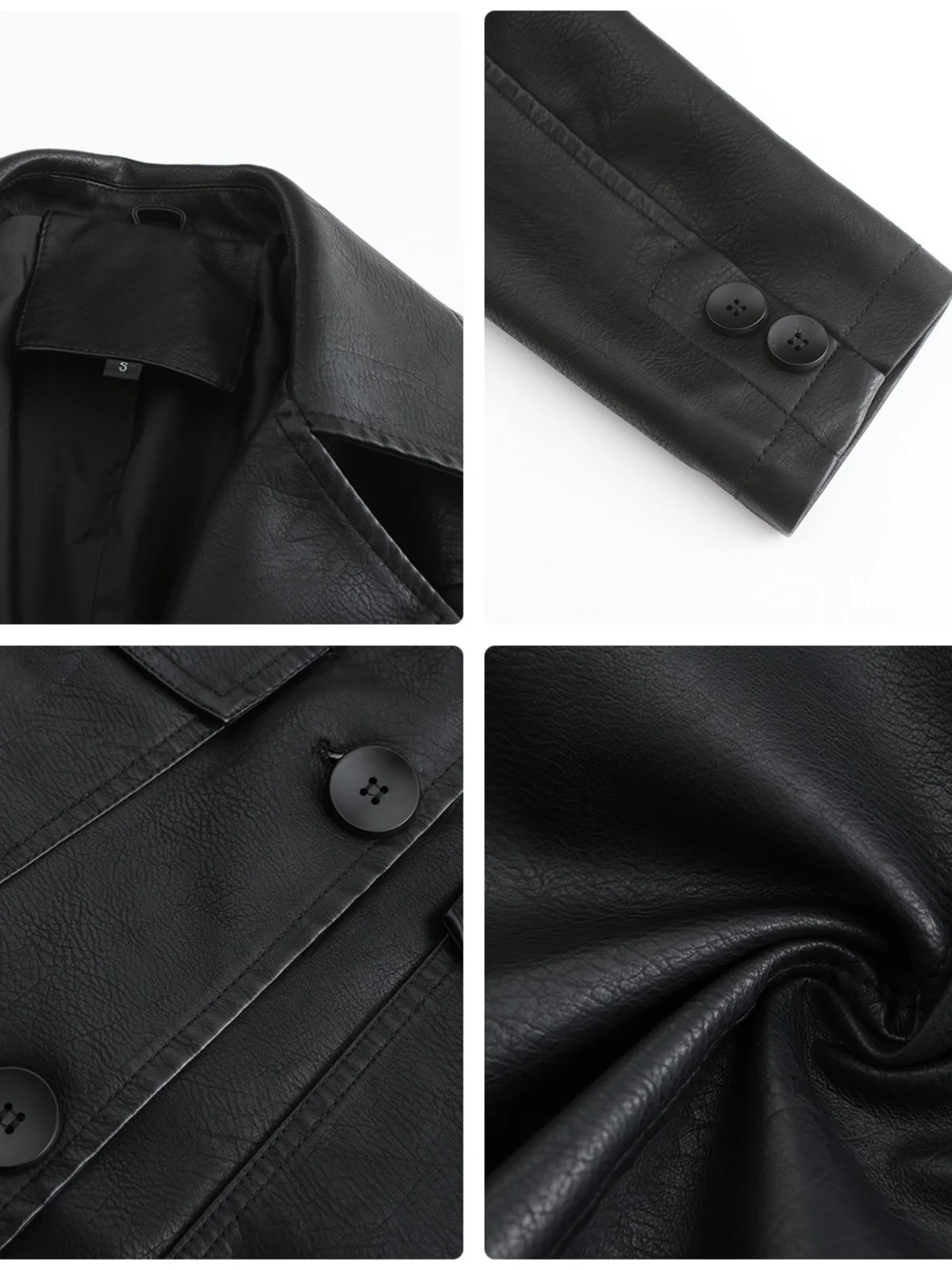 Abrigo largo de cuero Sve Jaet Briti Sle con cuello vuelto, cortavientos de cuero PU con un solo botón, prendas de vestir exteriores Faion para mujer