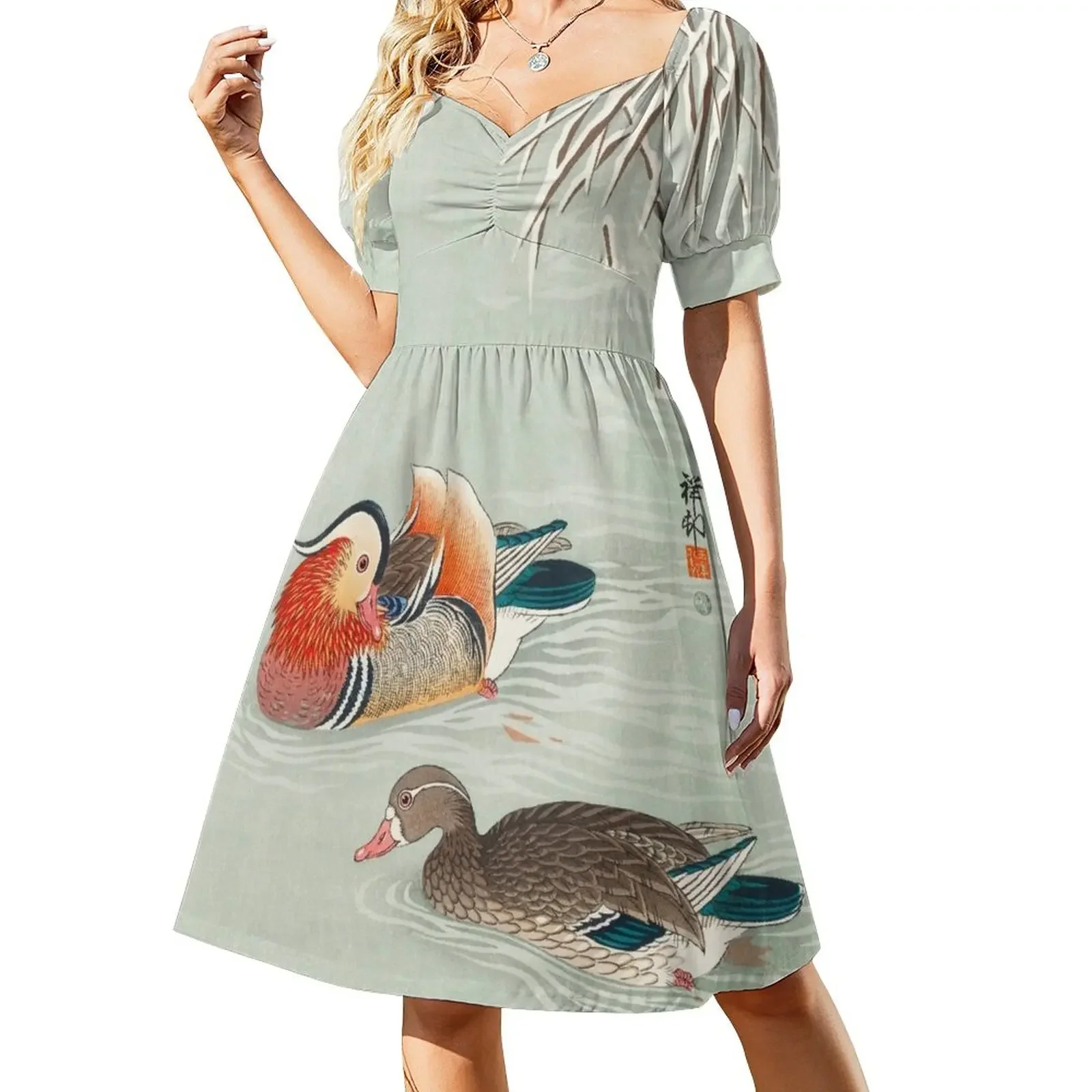 Mandarin ducks (1925 - 1936) by Ohara Koson Short-Sleeved Dress women's clothing korea stylish purple dress