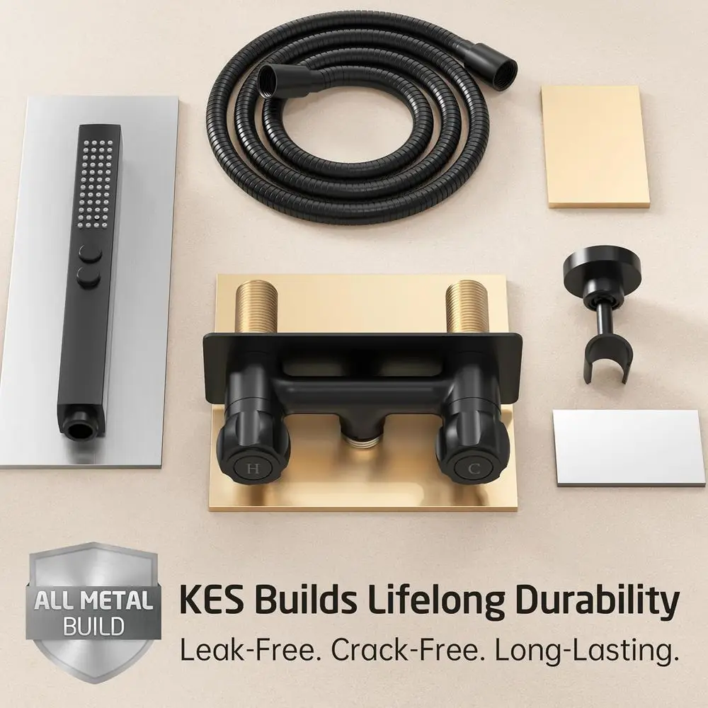 KES 全金属製RVシャワー蛇口、ホースと2機能シャワーヘッド付き、漏れなしキャンピングカー用シャワー蛇口交換、SUS304ハンドヘルドH