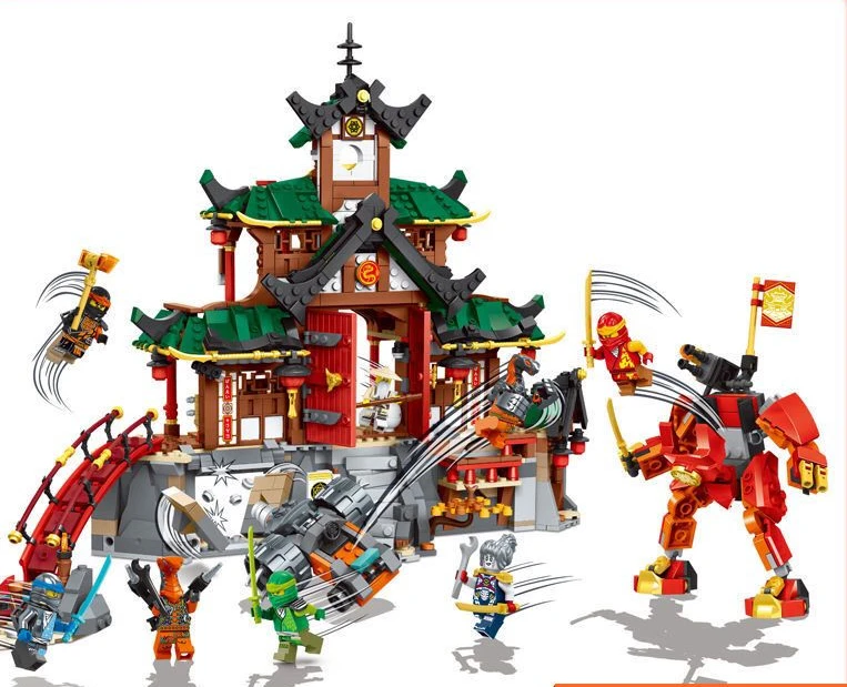 1394pcs Shinobi 3-tiered Dojo Temple Tearoom Workshop Rammer Vehicle Mech 82208 Building Blocks Toys Compatible With Model