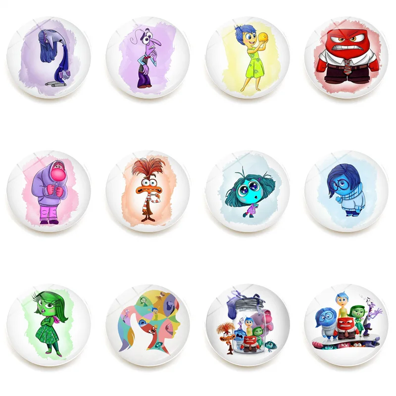 Disney Inside Out 2 Fridge Magnets Trinkets 25MM Crystal Glass Magnetic Tape Circular Creative Home Accessories Fridge Magnets