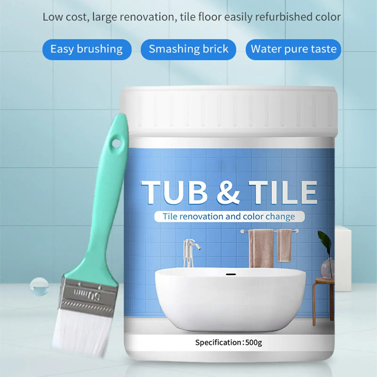 500g Bathroom Tile Paint Kit Water BasedQuick-Dry Bath Refinishing Kit Bathtub Cover-up Kit White Water Basedfor Bathtubs Sink