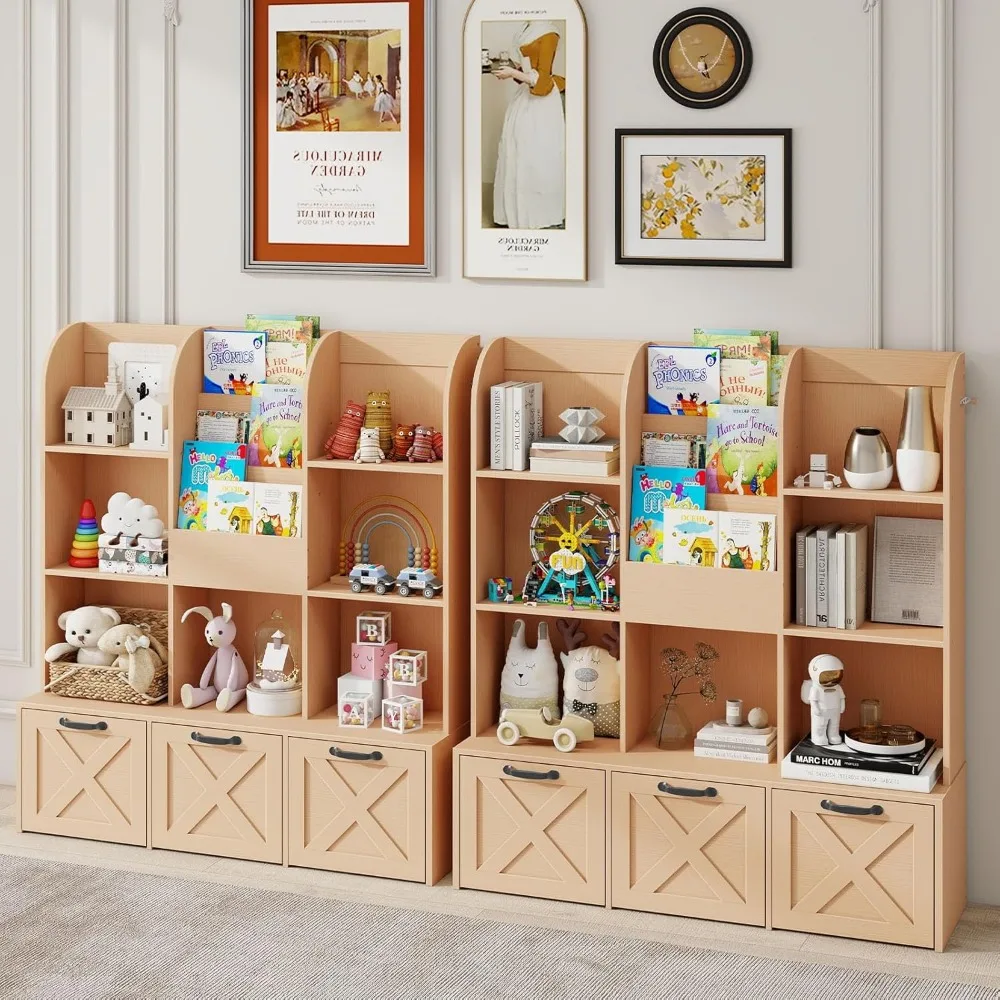 Children's Book Storage Rack, 3-Layer Kids Bookcase with 7 Storage Cabinets, Drawers Toy Cabinet, Children's Book Display Rack