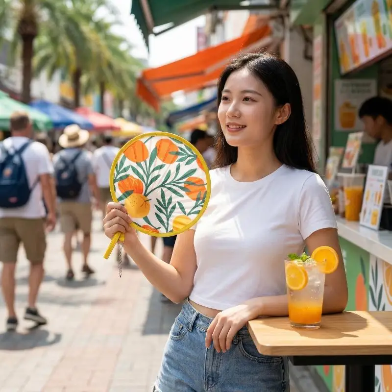 Hot Foldable Round Hand Fan With Cute Colorful Prints And Portable Hanging Chain Perfect For Summer Outdoor Trips Daily Use