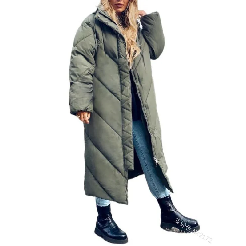 

Wepbel Y2K Women Winter Parkas Overcoats Pockets Hooded Cotton Jacket Long Sleeve Parkas Jackets Zipper Long Cotton Coat Outwear