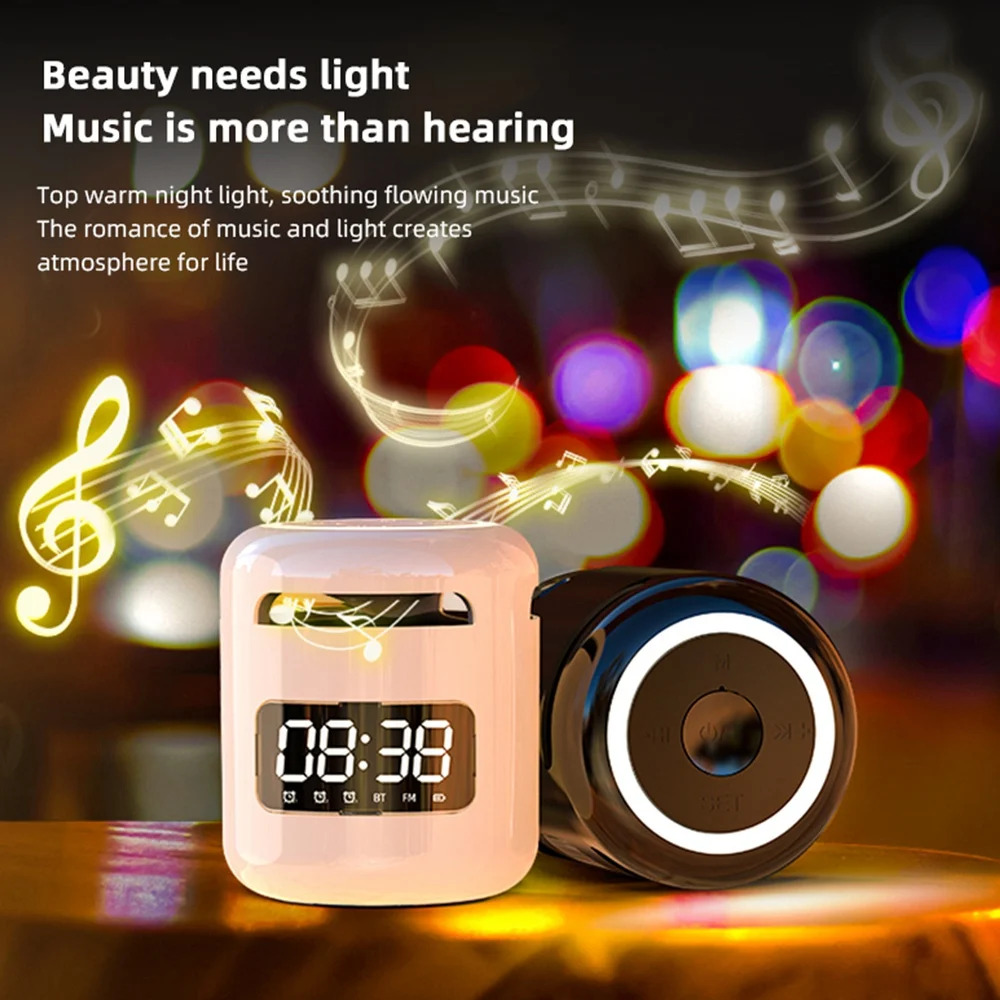 Wireless Bluetooth 5.0 Speaker HiFi Sound Quality LED Warm Night Light FM Radio ABS Smart Electronic Alarm Clock, Blue