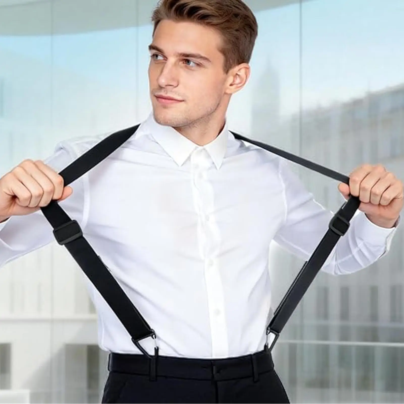 

Y-Back Work Suspenders for Men Adjustable Elastic Trouser Pants Braces with Strong Clips for Outdoor Hiking Daily Office Work