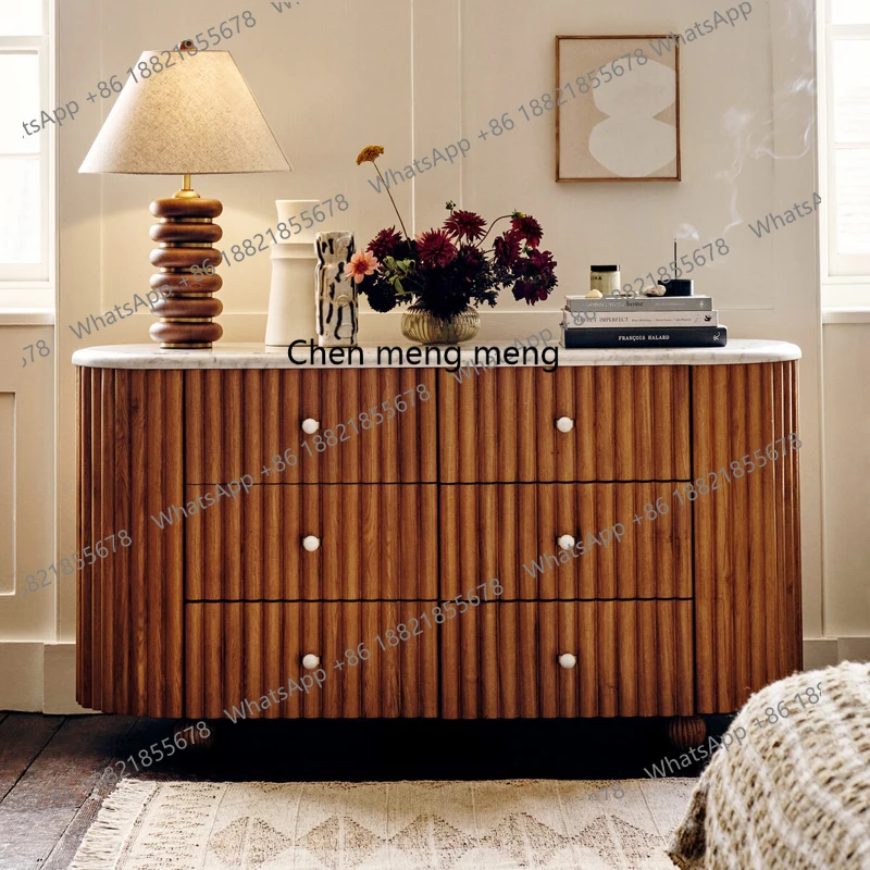 

Solid wood chest modern simple bedroom storage cabinet marble curved living room storage, entrance cabinet