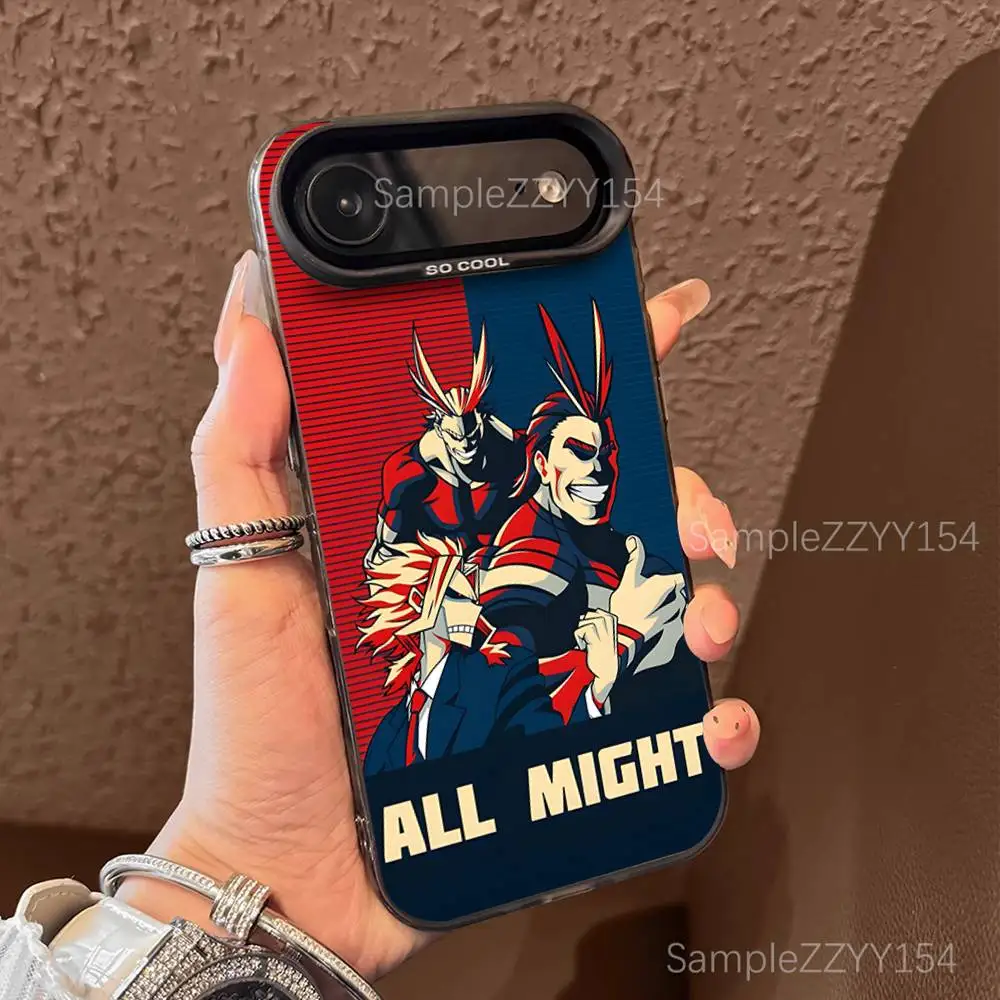 حافظة هاتف My Hero A-Academia All Might لهاتف iPhone 17,16,15,14,13,12,X,8,Pro,Max,Plus,E,SE4,Air,Mini Black IMD Matte