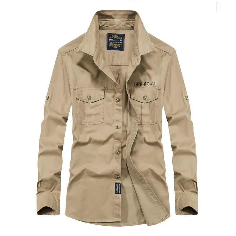 Spring And Autumn Men's Long Sleeve Tooling Shirt Cotton Versatile Fashion Loose Casual Multi-Pocket Men's Shirt