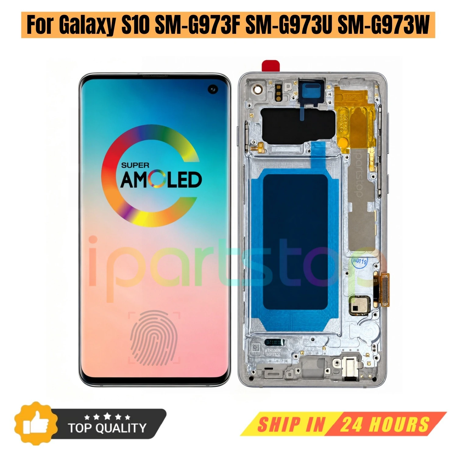 iParts Replacement Display for Samsung Galaxy S10 SM-G973F SM-G973U SM-G973W Super AMOLED Touch Screen with Frame Assembly