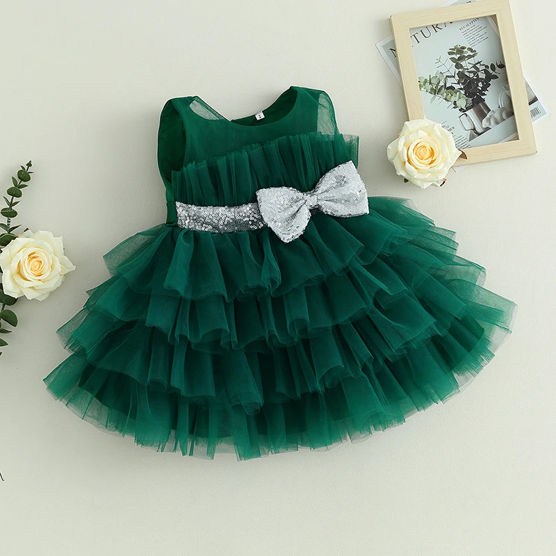 Lioraitiin 1-5Y Kids Girls Ball Gown Sleeveless Bow Mesh Tulle Tutu Princess Party Dress for Birthday Wedding Dress