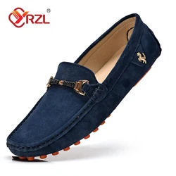 YRZL Loafers Men Casual Fashion Suede Men Shoes Lightweight Soft Genuine Leather Moccasins Slip on Driving Shoes for Men Size 48