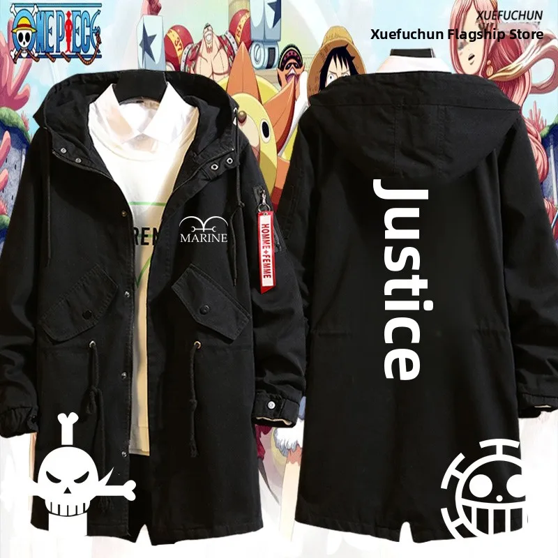 

Harem Justice Hooded Jaet Men's Women's Casual Sle Cotton Polyester Blend Coat Medium Length Loose Fit Zipper Closure