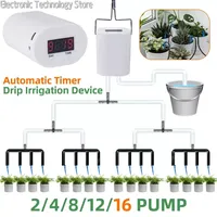 2/4/8/16 Head Automatic Watering Pump Controller Flowers Plants Sprinkler Drip Irrigation System Kit Timer for Potted Plants