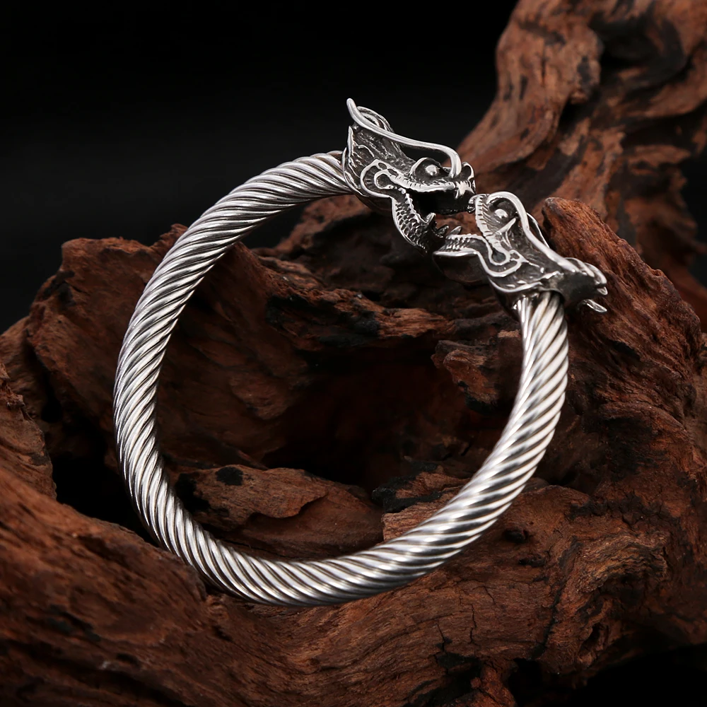 

New Vintage 316L Stainless Steel Viking Dragon Head Bracelet For Men Women Punk Hip Hop Animal Bracelets Fashion Jewelry Gifts