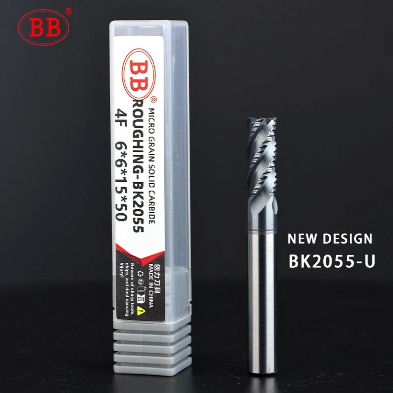 BB Roughing End Mill Solid Carbide CNC Machining 3 Flutes 4 Teeth for Metal Steel Iron Aluminum MDF Acrylic Wood Copper Plastic