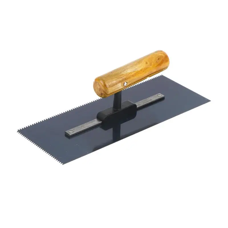 Notched Plastering Trowel 24cm 2mm Teeth High Carbon Steel Trowel Solid Wood Handle for Balcony Patio Tile Installation Projects