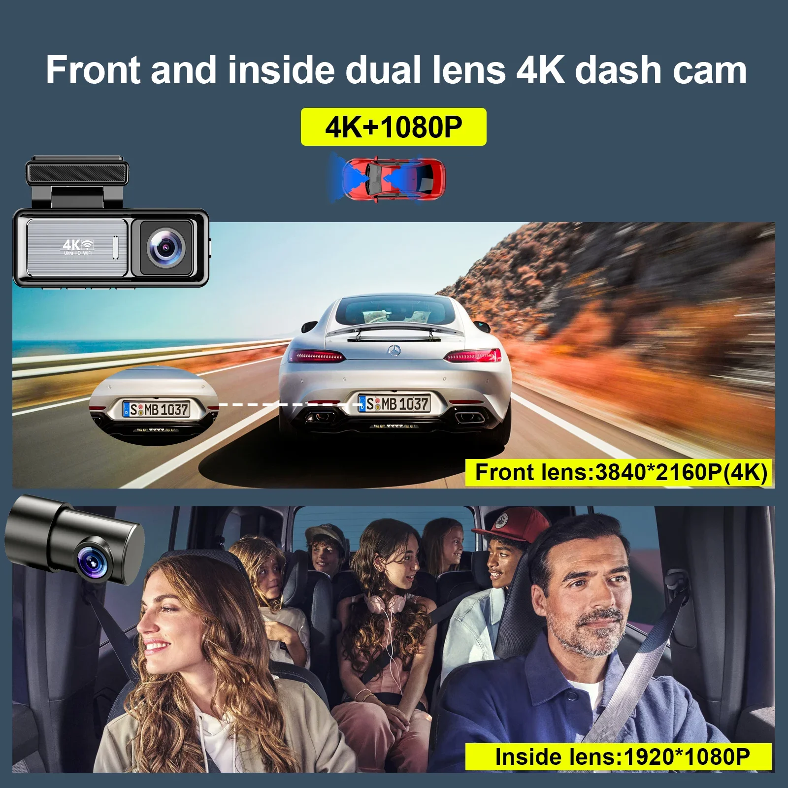 Nuovo produttore MINI Dual Lens Wifi Gps Dash Camera anteriore e interna Car Black Box Dual 4k Dashcam Car Dvr Car Camera 4k Dash C