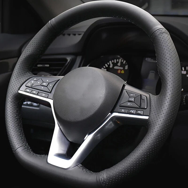 DIY Black Faux Leather Steering Wheel Cover For Nissan X-TRAIL Qashqai Bluebird Sylphy Kicks Teana Bluebird Tiida Comfortable