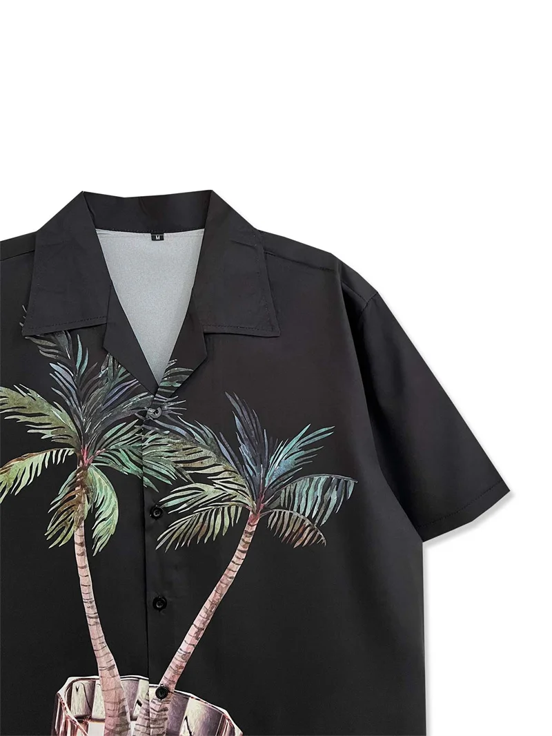 Coconut Tree Button Down Collar Shirts Men Summer Vintage Street Mens Shirts Beach Shirts