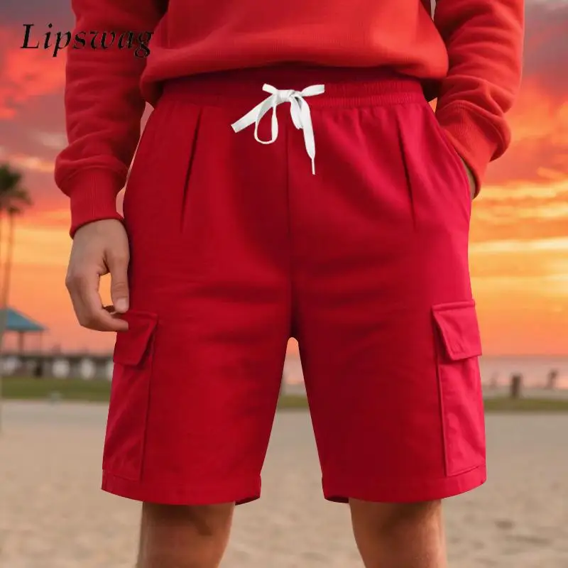 

Стильные мужские шорты-карго с несколькими карманами, весна-лето 2024, модные однотонные шорты для улицы, мужские повседневные свободные шорты-карго