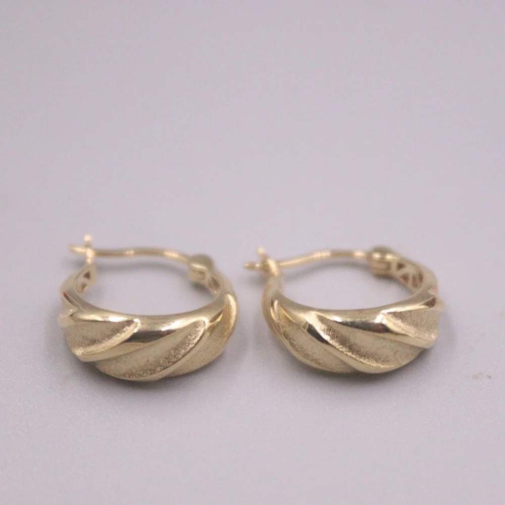 

Real Pure 18K Yellow Gold Hoop Men Women Lucky Carved Twill Wavy Earrings 2.3-2.5g