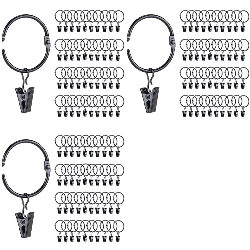 [NEW!ABSV】 126 Pack Openable Curtain Rings With Clips, 1 Inch Interior Diameter, Heavy Duty Rustproof Decorative Vintage Drapery