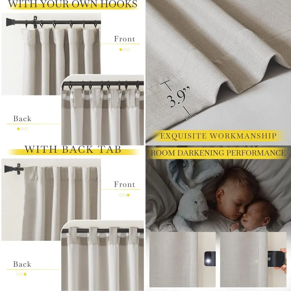 

Faux Linen Angora Curtains 90 inches Long, Pinch Pleated Curtains Room Darkening Window Drapes Thermal Insulated Light/Noise Blo