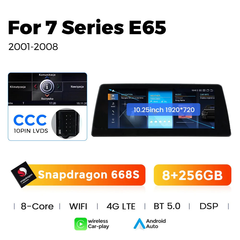 Car GPS Navigation 13 Snapdragon 668s 1920*720 Resolution CAR VIDEO For BMW 7 Series E65 2001-2008