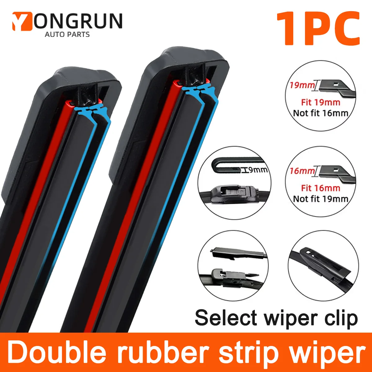 YONGRUN 1PC Wischer mit doppelten Gummistreifen, Wischerblätter für Auto-Windschutzscheiben, mehrere Größen und Modelloptionen für rahmenlose Wischer