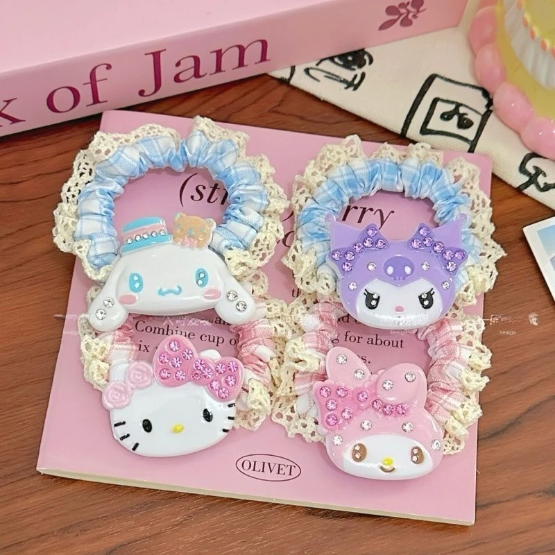 

Anime Cartoon Kawaii Sanrio 2026 NEW Luxury Small Diamond Hair Tie Sweet Girly Heart High Ponytail Rubber Band Headband Jewelry