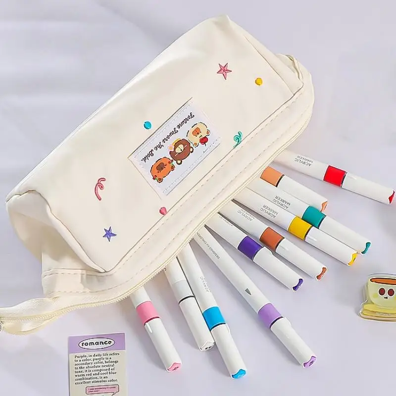 Adorable estuche para lápices con diseño de oso, suministros de oficina escolares de gran tamaño