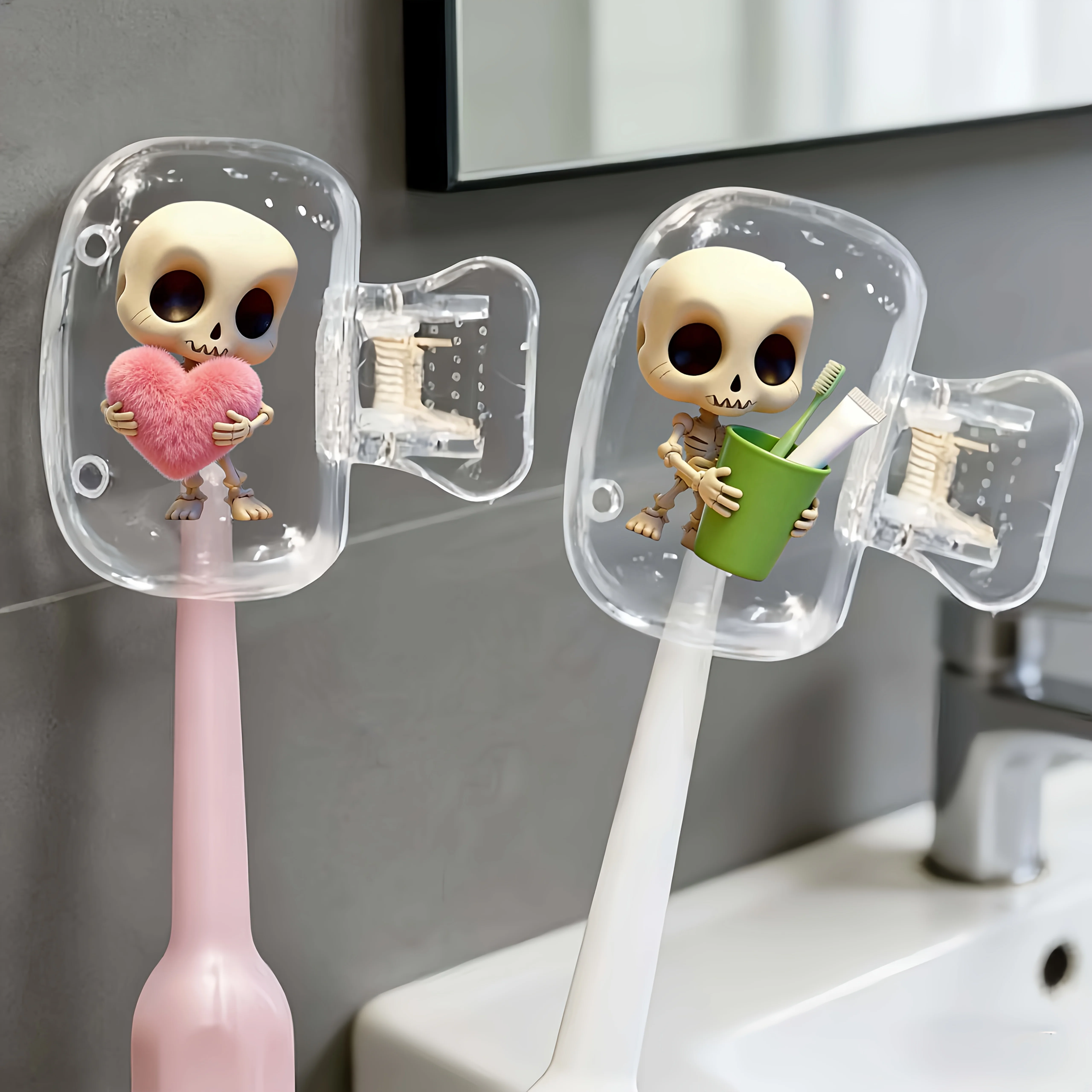 2pcs Cute Skeleton Portable Toothbrush Head Cover Storage Box Toothbrush Protective Cap Holder Halloween Party Souvenirs Gifts