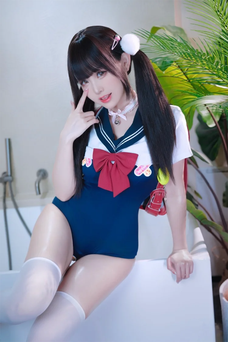 

Japanese OK Bandage One-Piece Swimsuit Sailor Dress Top Two-Pieces Set Cute JK Academy Style School Swimsuit for Cosplay Photosh