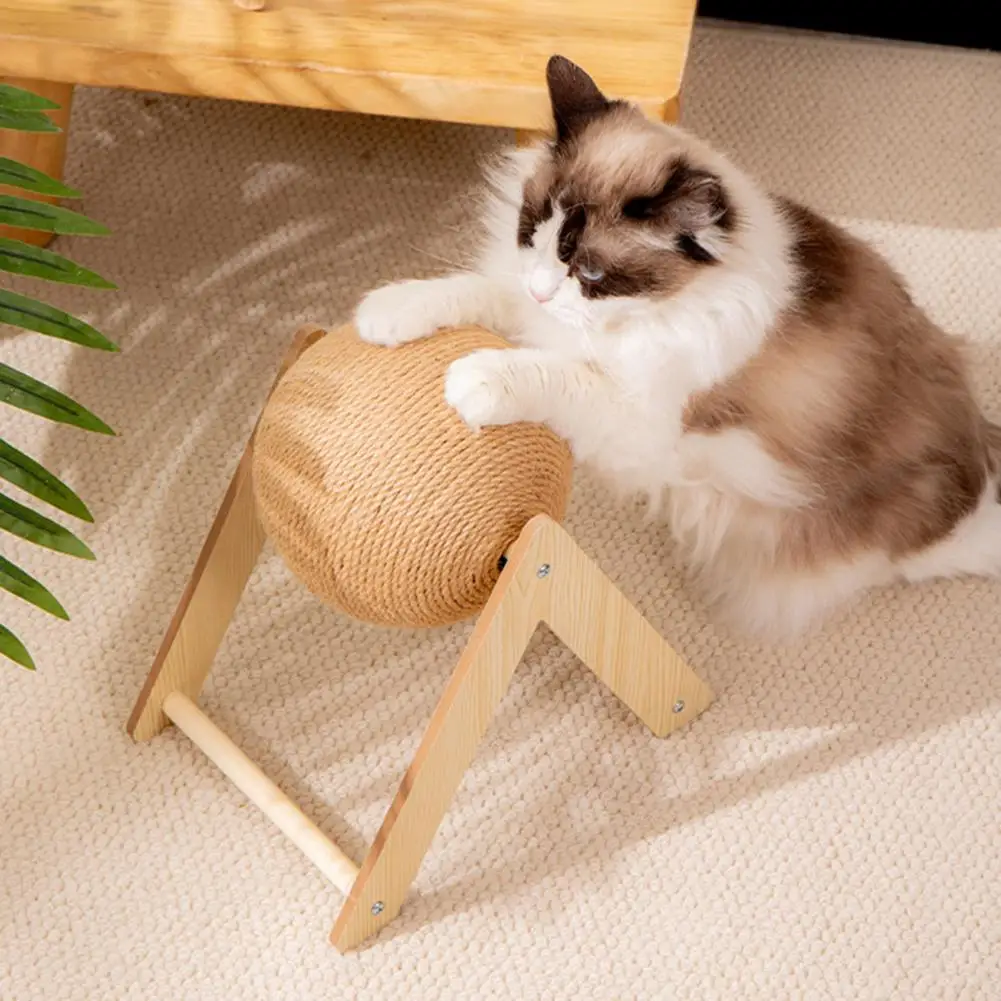 

Cat Scratching Toy Interactive Sisal Rope Cat Scratcher Ball with Wooden Stand Spinning Ball Cat Exercise Toy Pet Accessories