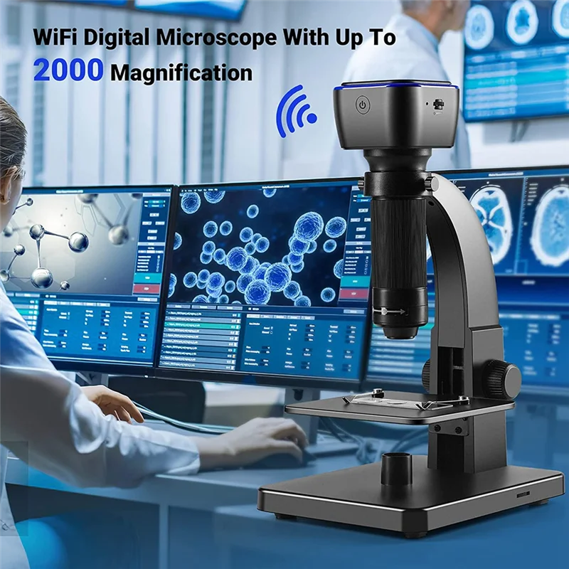 A56XQ 2000X Biological Digital Microscope Wifi USB Microscope with Digital & Microbial Lens with 11 Adjustable LED