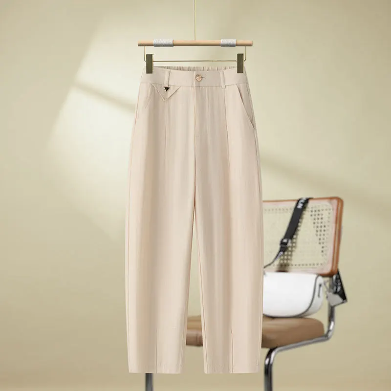 

Summer Thin Harem Pants for Women, High Waist, Loose Fit, Slimming, Versatile, Petite, Nine-Tenths Length, Casual Pants