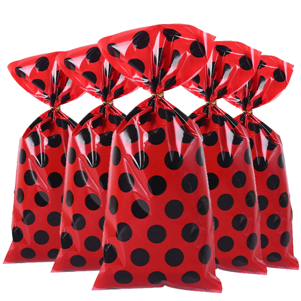 10/20/30pcs Ladybug Birthday Decorations Ladybug Cellophane Bags Treat Bags with Twist Ties for Girls Birthday Decorations