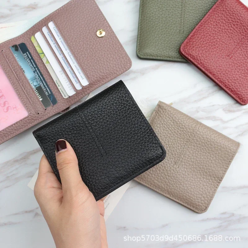 

Fashion Genuine Leather Ladies Simple Car Stitching Women Short Wallet Leather Buckle Ultra-thin Multi-card Wallet Coin Purse
