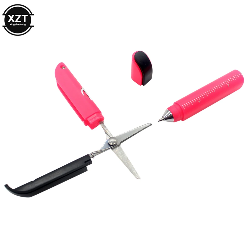 Multifunction Creative Ballpoint Pen Folding Scissors Knife Ruler Candy Color Pens for Writing Portable Office School Stationery