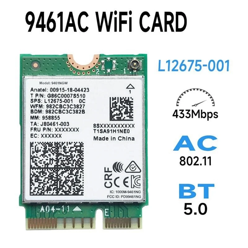 Adaptor nirkabel Bluetooth 5.0, untuk 9461NGW kartu Wifi + Baffle + Kit antena 802.11AC M2 Key E CNVI