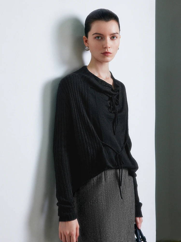 

Ele Simple 0 Prure Soft Camere Wool Knitted Top with Tie Ne Design by Ningxia jian for Busin Commute