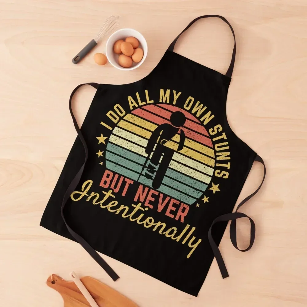 I Do All My Own Stunts But Never Intentionally Funny Retro Apron kitchen jacket woman Manicurists Apron