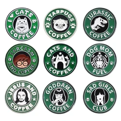 Movie TV Cats Coffee Enamel Pins Sad Girls Club Sarcasm Coffee Witch Pug Dog Brooches Lapel Badge Bag Cafe Jewelry Gift